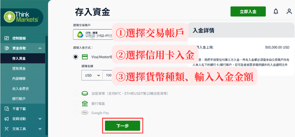Thinkmarkets智匯選擇信用卡入金