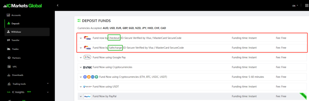 IC Markets信用卡入金