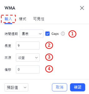 WMA指標設定-輸入