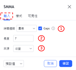 設置SMMA指標-輸入