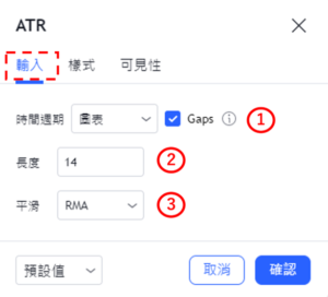 設置ATR指標-輸入