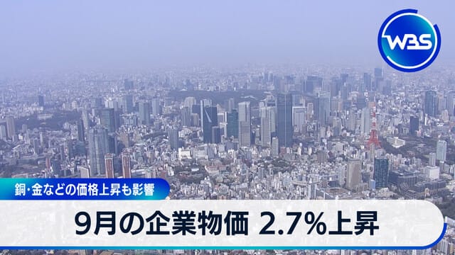 9月企業物價上漲2.7% 銅及黃金等價格上升亦造成影響