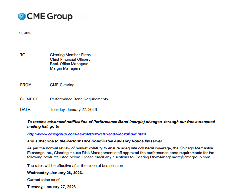 芝加哥商品交易所 (CME) 調整保證金要求