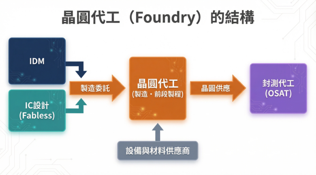 晶圓代工(Foundry)結構圖,接受委託進行晶圓製造