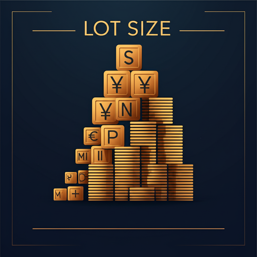 外匯手數（Lot Size）4種類型示意圖：標準手、迷你手、微型手、奈米手
