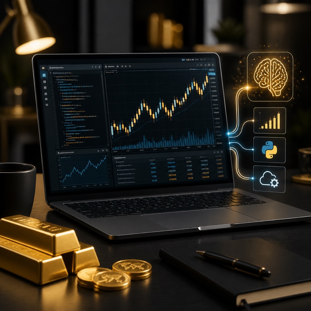 MT5 自動交易 AI 與黃金 XAUUSD 報價系統示意圖