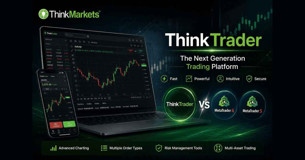 ThinkTrader與MT4/MT5的比較封面圖，顯示ThinkMarkets智匯自研平台ThinkTrader的桌面與手機畫面