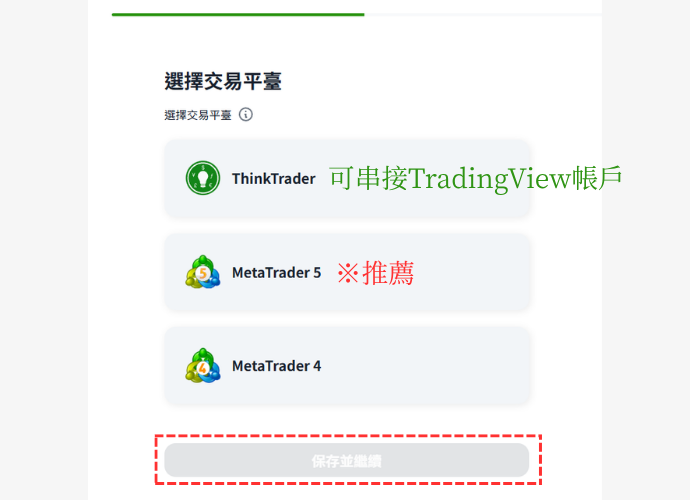 ThinkMarkets（智匯）開戶步驟4-選擇交易平臺