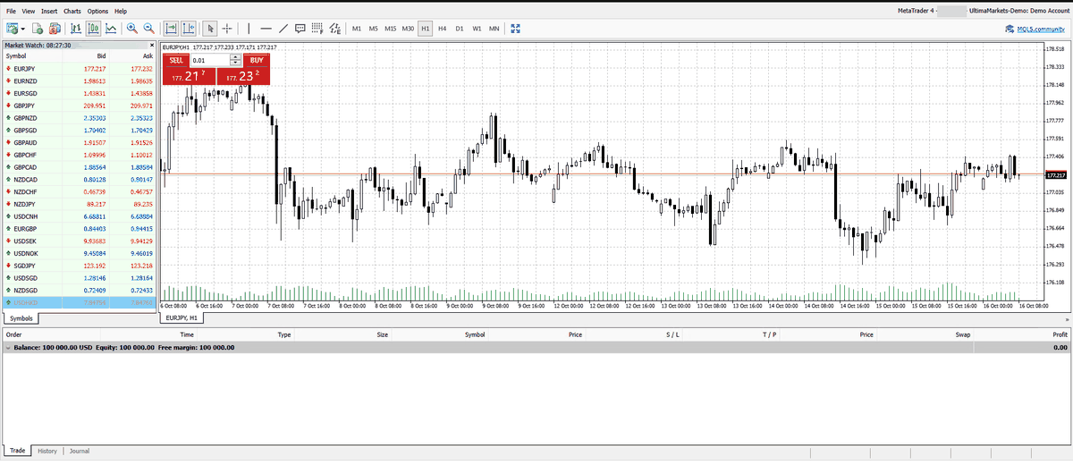 MetaTrader 網頁終端，頂端可切換 MetaTrader5 與 MetaTrader4
